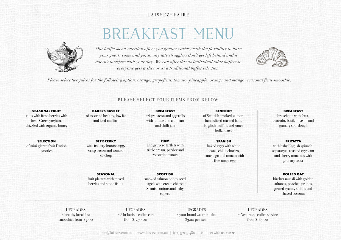 Breakfast Buffet Menu Catering Sydney - Laissez-faire